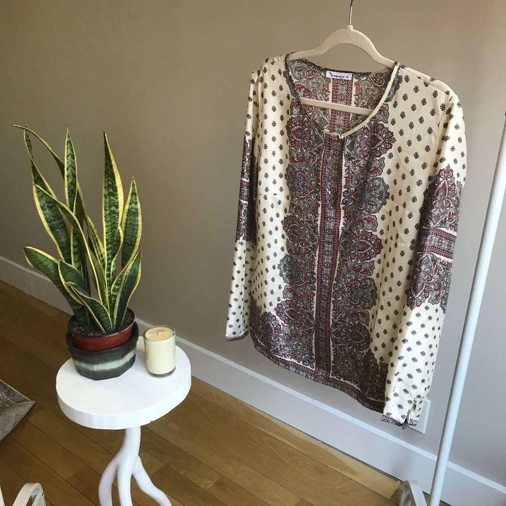 Renuar Cream/Burgundy/Gray Keyhole Blouse